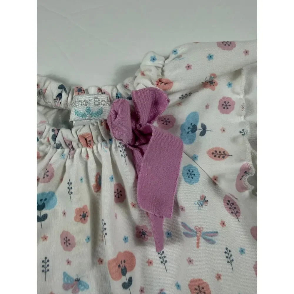 Feather Baby Floral Dragonfly Pima Cotton Bow Romper White 0-3 Months